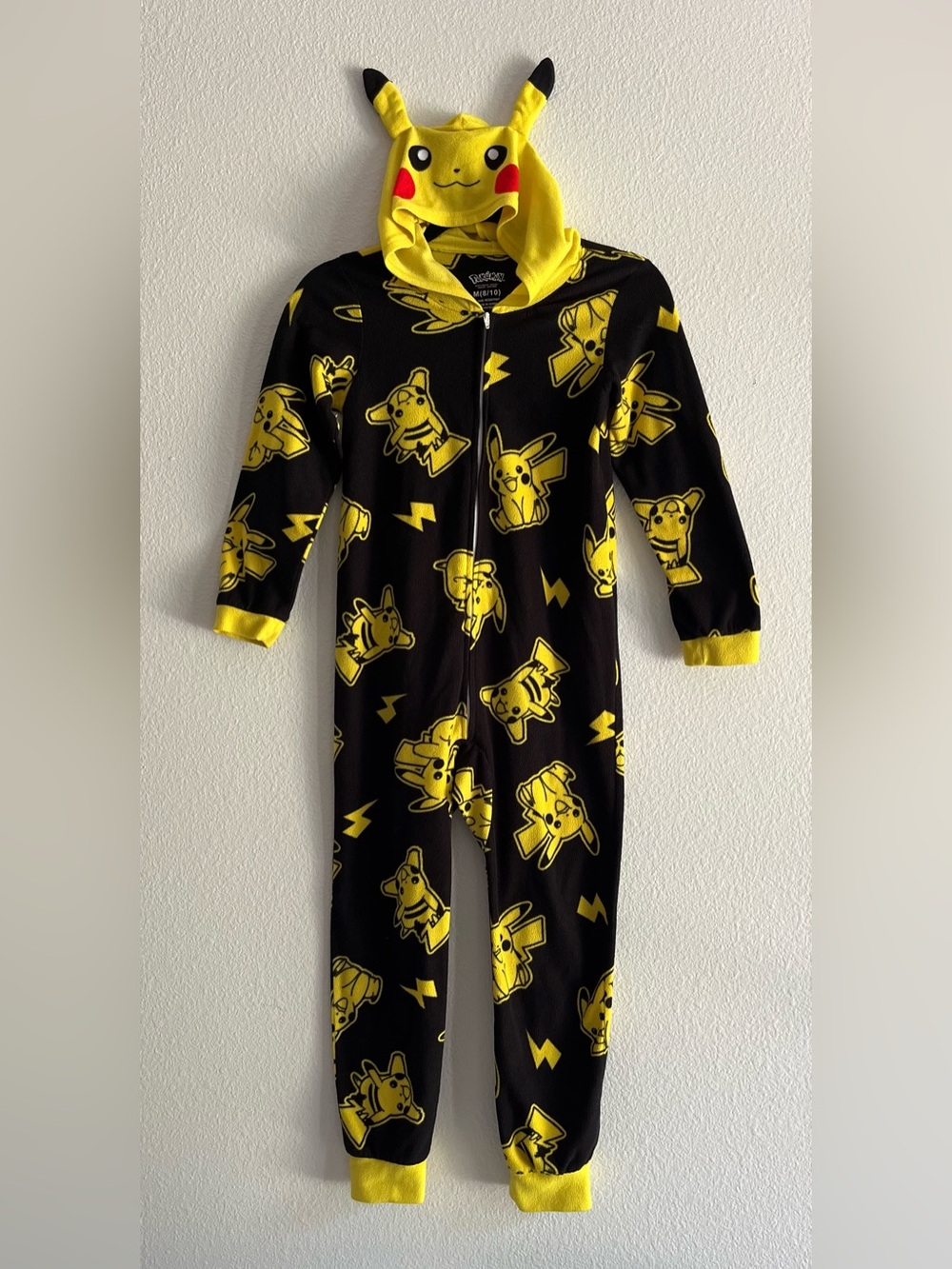 Pokemon Black & Yellow Pikachu Kids One-Piece Hooded Pajamas